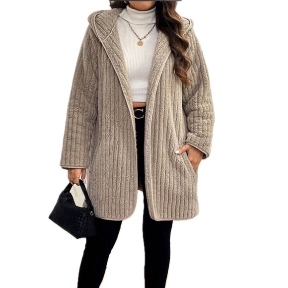 Luxe Plus Size Pockets Hoodie Hooded Jacket Coat - Picture 3 of 4